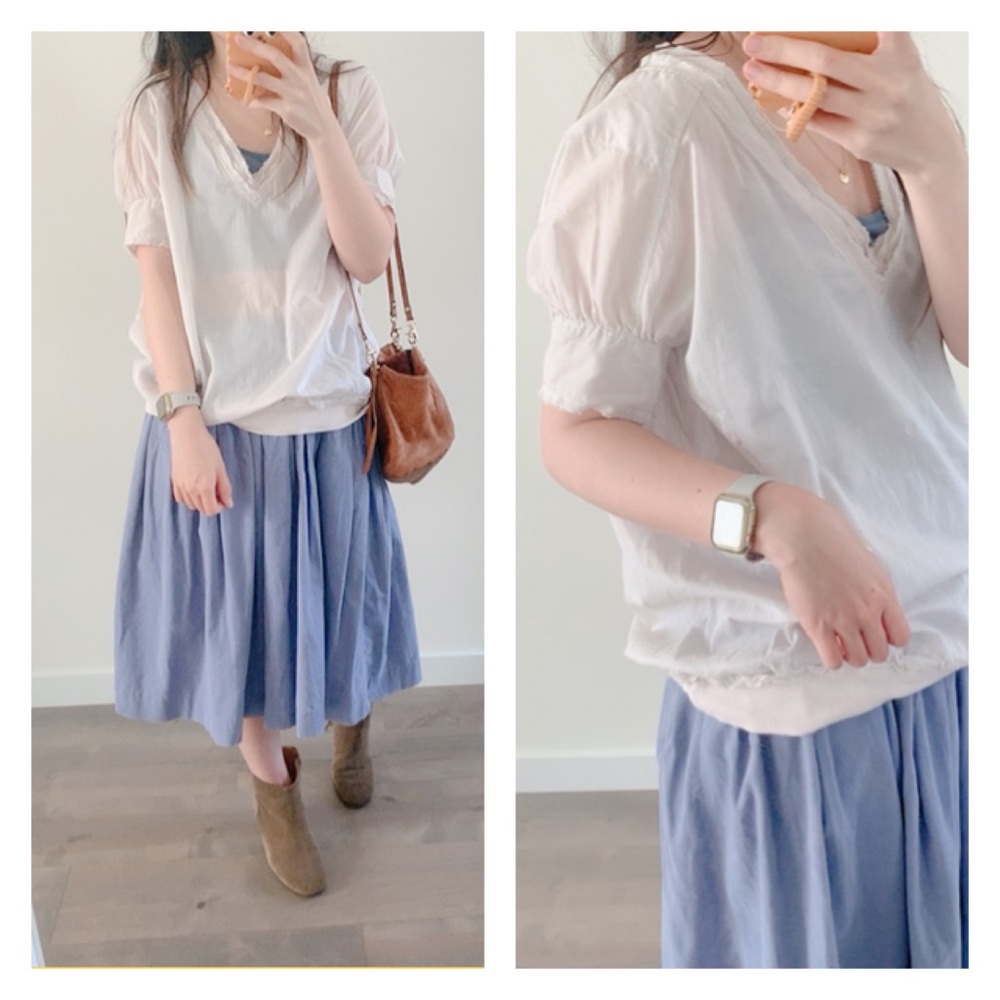 Japanese - Jeansis v neck raw edge blouse